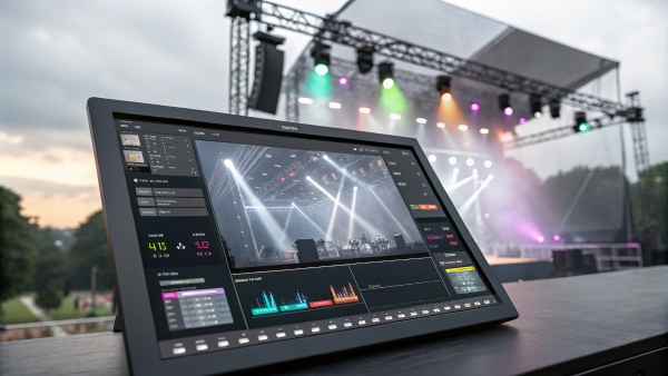 Digital lighting control panel showing stage light settings